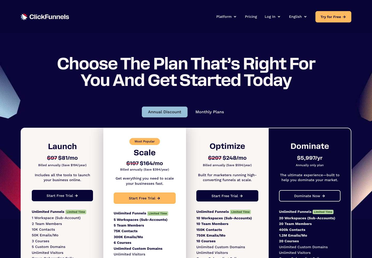 ClickFunnels pricing page as captured on 2026-10-21