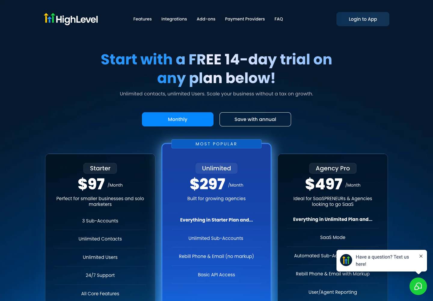 HighLevel pricing page as captured on 2026-10-21