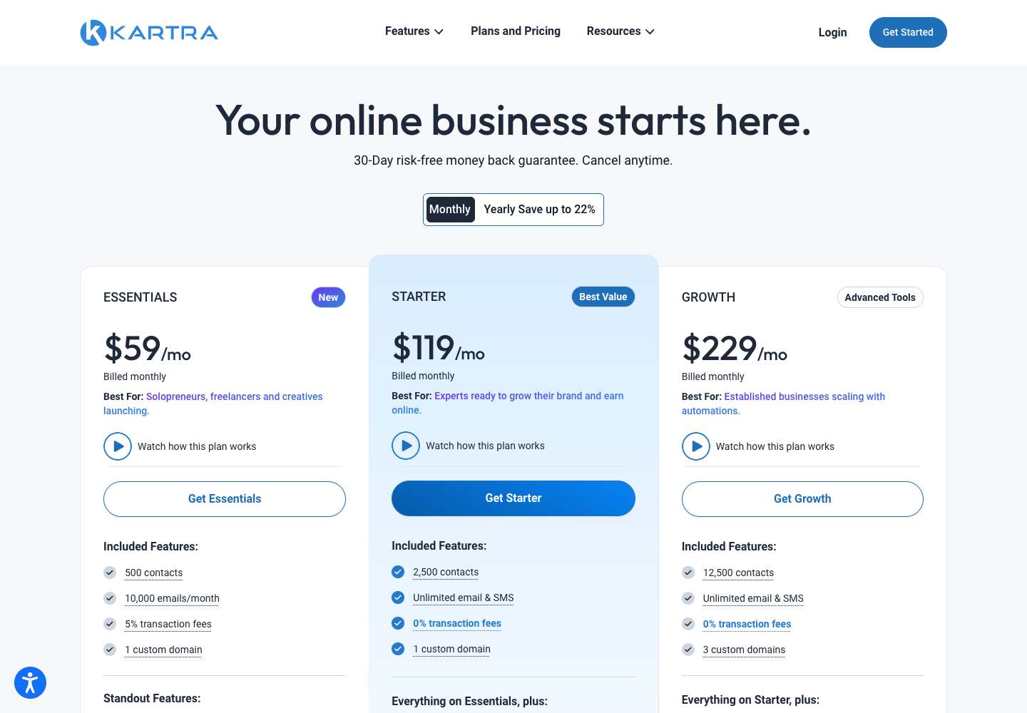 Kartra pricing page as captured on 2026-10-21