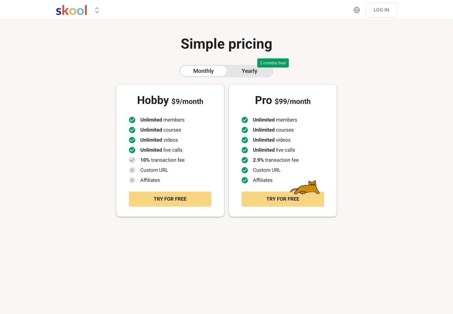 Skool pricing page as captured on 2026-10-21