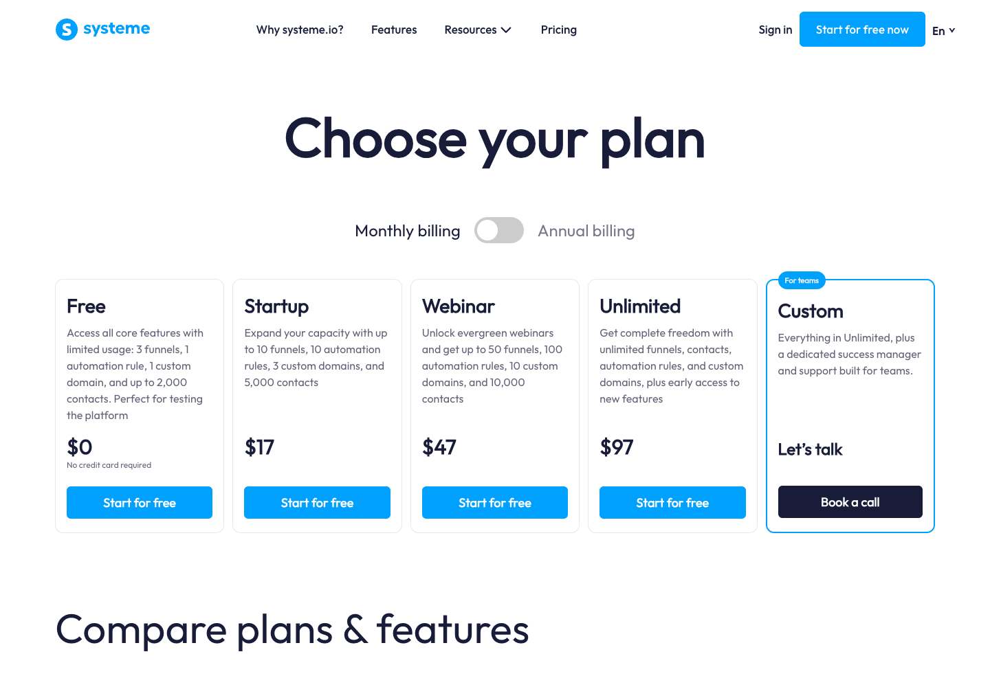 Systeme.io pricing page as captured on 2026-10-21