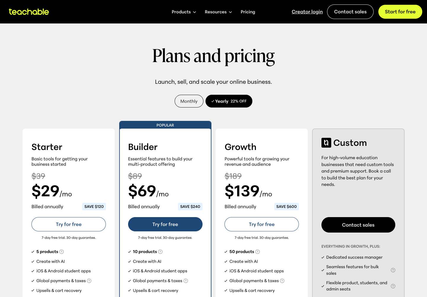 Teachable pricing page as captured on 2026-10-21